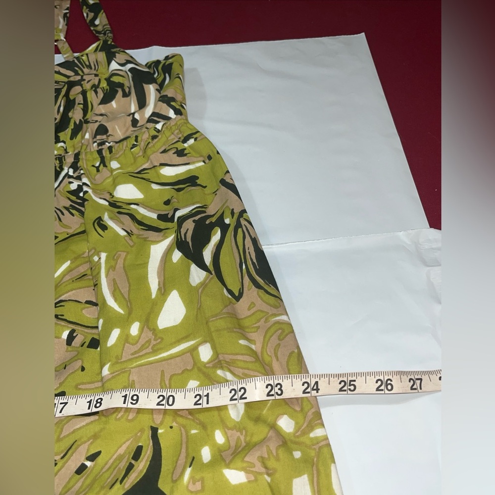 Long Tall Sally BLACK Olive Cotton Sun DRESS flowers V Neck MIDI Lined, SIZE 16 - Picture 10 of 16